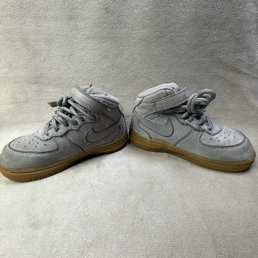 Nike‎ Air Force 1 Mid Boys Size 8C Gray Gum Athletic Suede Shoes Sneakers